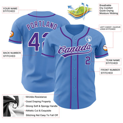 Custom Powder Blue Purple-White Authentic Baseball Jersey - Sky-Custom