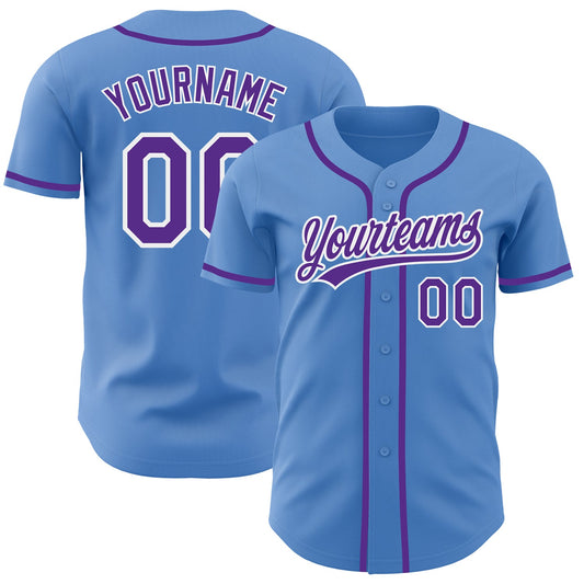 Custom Powder Blue Purple-White Authentic Baseball Jersey - Sky-Custom