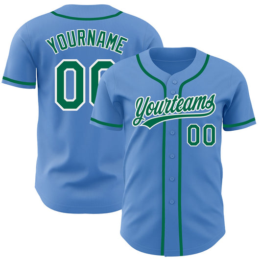 Custom Powder Blue Kelly Green-White Authentic Baseball Jersey - Sky-Custom