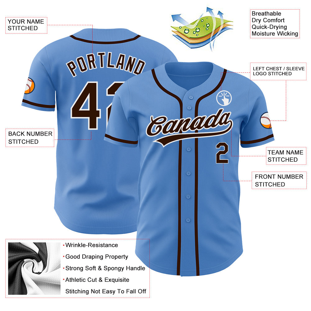 Custom Powder Blue Brown-White Authentic Baseball Jersey - Sky-Custom