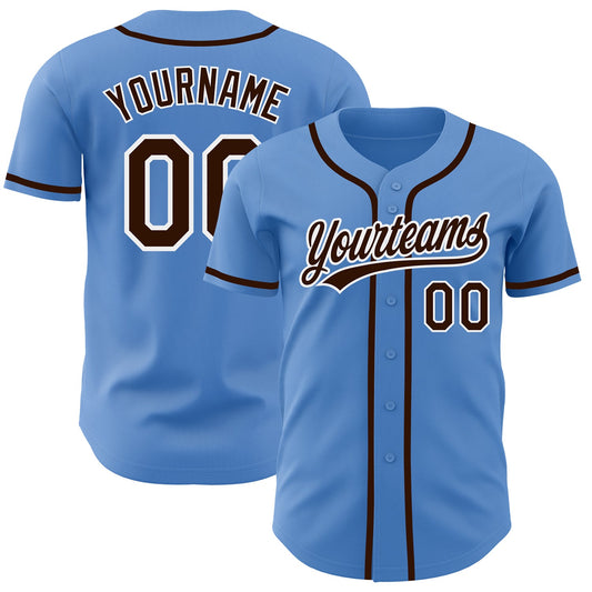 Custom Powder Blue Brown-White Authentic Baseball Jersey - Sky-Custom