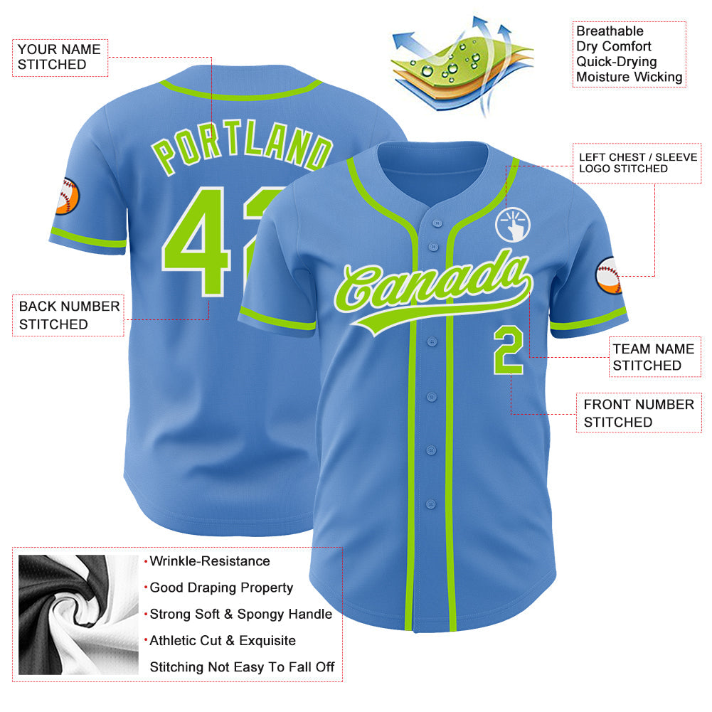 Custom Powder Blue Neon Green-White Authentic Baseball Jersey - Sky-Custom