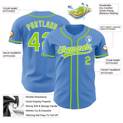 Custom Powder Blue Neon Green-White Authentic Baseball Jersey - Sky-Custom