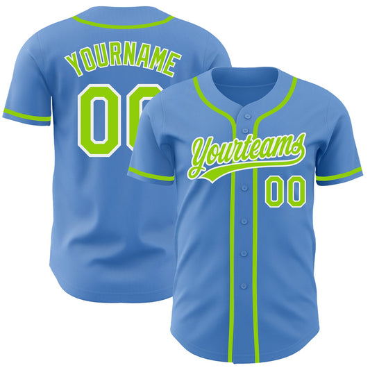 Custom Powder Blue Neon Green-White Authentic Baseball Jersey - Sky-Custom