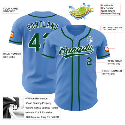 Custom Powder Blue Green-White Authentic Baseball Jersey - Sky-Custom
