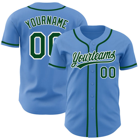 Custom Powder Blue Green-White Authentic Baseball Jersey - Sky-Custom
