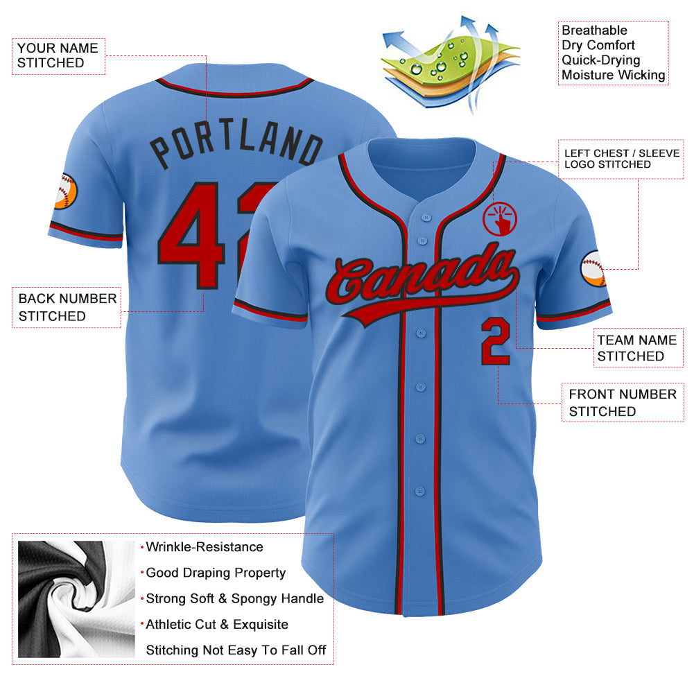 Custom Powder Blue Red-Black Authentic Baseball Jersey - Sky-Custom