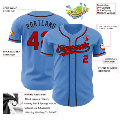 Custom Powder Blue Red-Black Authentic Baseball Jersey - Sky-Custom