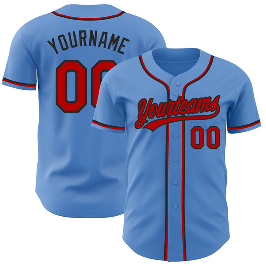 Custom Powder Blue Red-Black Authentic Baseball Jersey - Sky-Custom