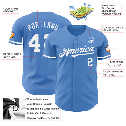 Custom Powder Blue White Authentic Baseball Jersey - Sky-Custom