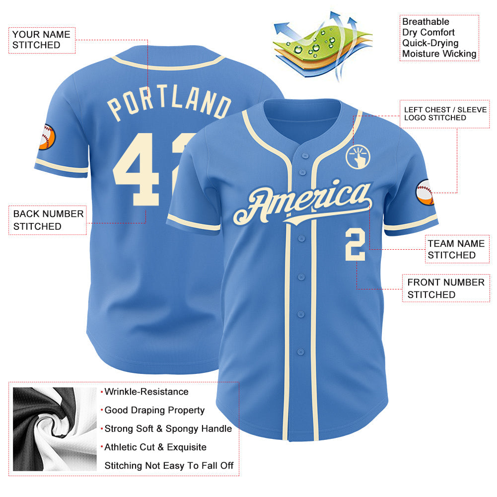 Custom Powder Blue Cream Authentic Baseball Jersey - Sky-Custom