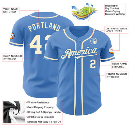 Custom Powder Blue Cream Authentic Baseball Jersey - Sky-Custom