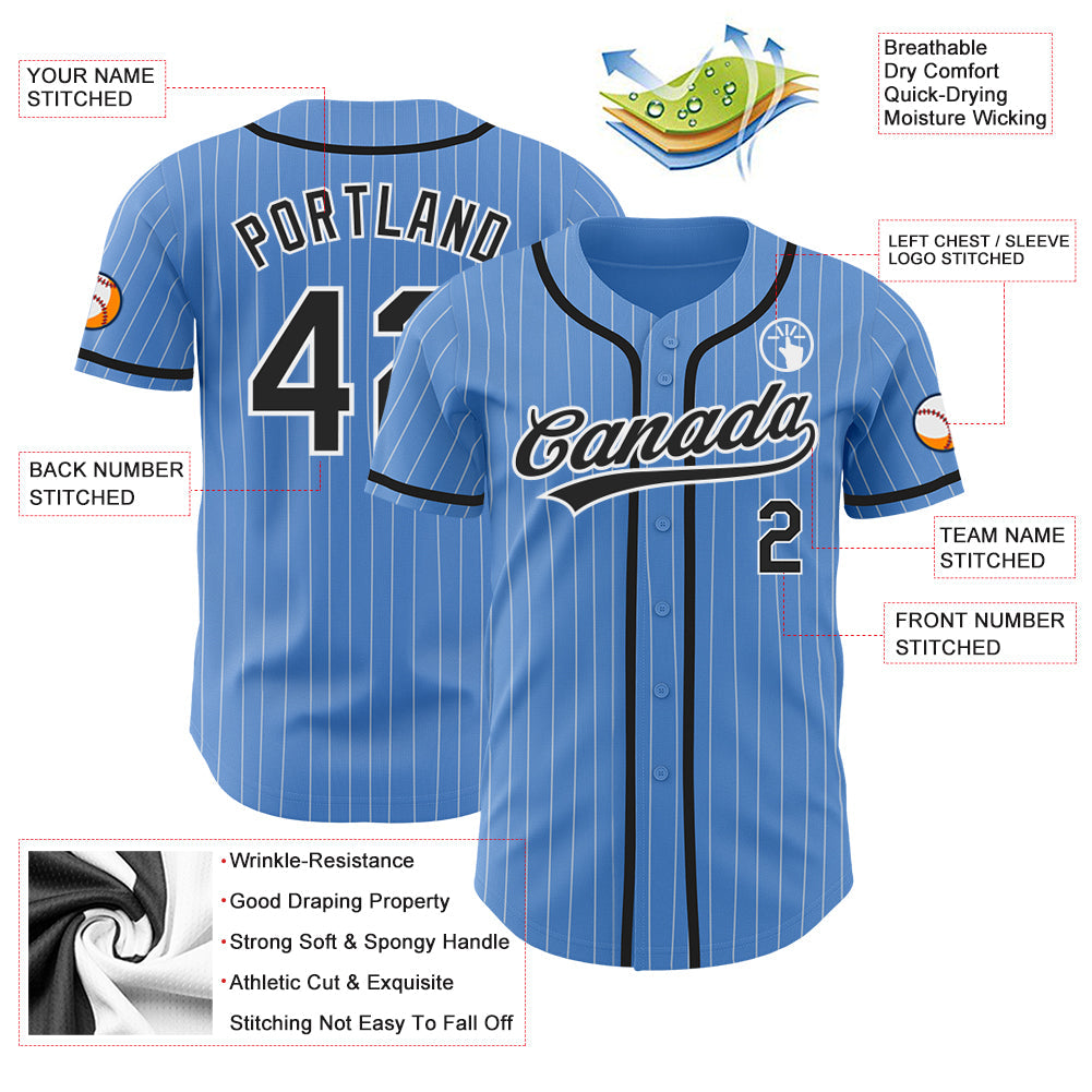 Custom Powder Blue White Pinstripe Black Authentic Baseball Jersey - Sky-Custom