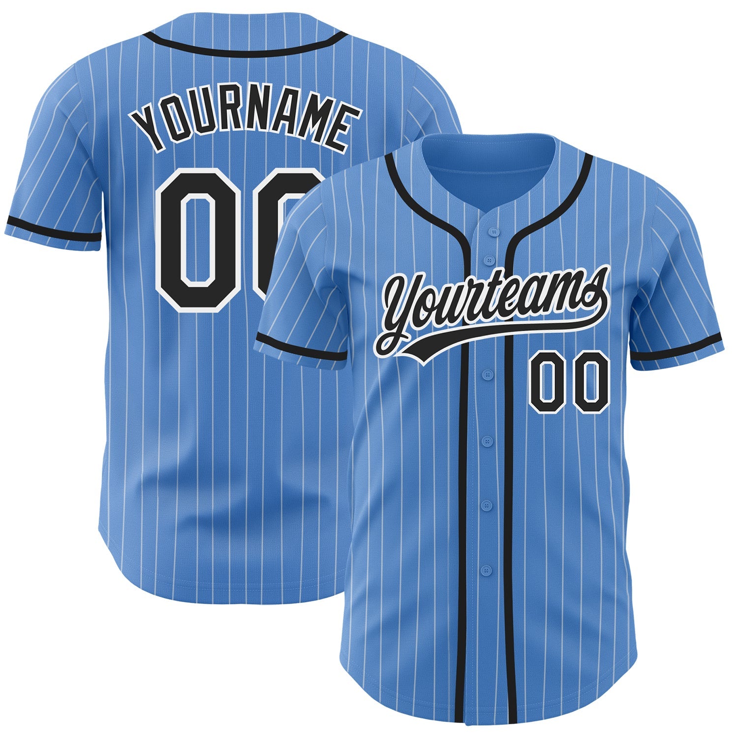 Custom Powder Blue White Pinstripe Black Authentic Baseball Jersey - Sky-Custom