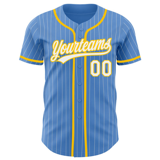 Custom Powder Blue White Pinstripe Yellow Authentic Baseball Jersey - Sky-Custom