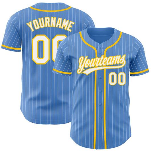 Custom Powder Blue White Pinstripe Yellow Authentic Baseball Jersey - Sky-Custom