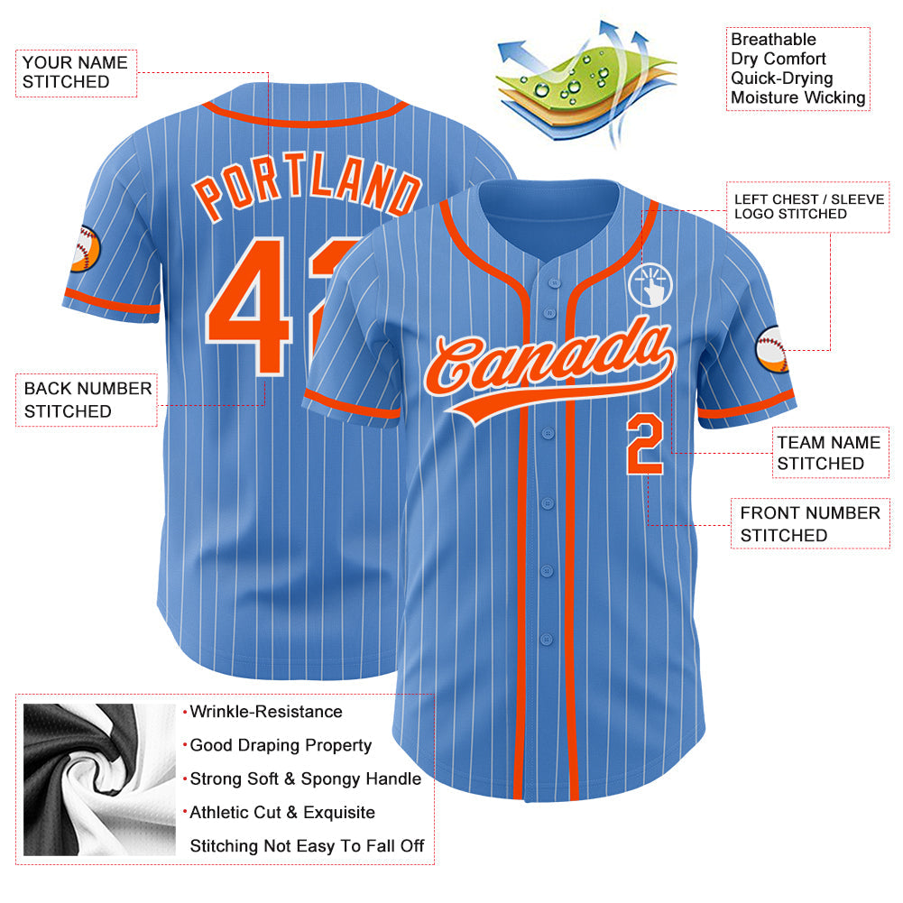 Custom Powder Blue White Pinstripe Orange Authentic Baseball Jersey - Sky-Custom