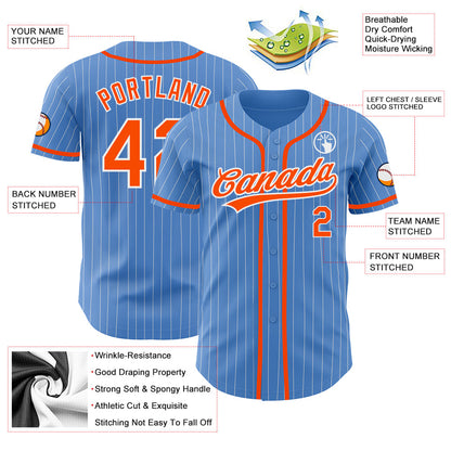 Custom Powder Blue White Pinstripe Orange Authentic Baseball Jersey - Sky-Custom
