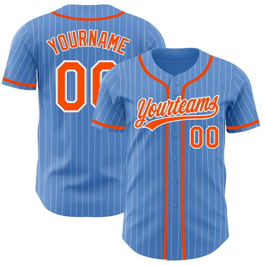 Custom Powder Blue White Pinstripe Orange Authentic Baseball Jersey - Sky-Custom