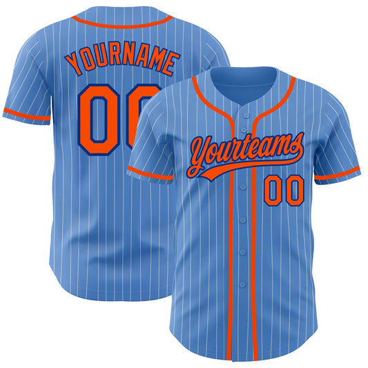 Custom Powder Blue White Pinstripe Orange-Royal Authentic Baseball Jersey - Sky-Custom