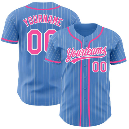 Custom Powder Blue White Pinstripe Pink Authentic Baseball Jersey - Sky-Custom