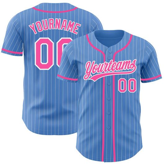 Custom Powder Blue White Pinstripe Pink Authentic Baseball Jersey - Sky-Custom