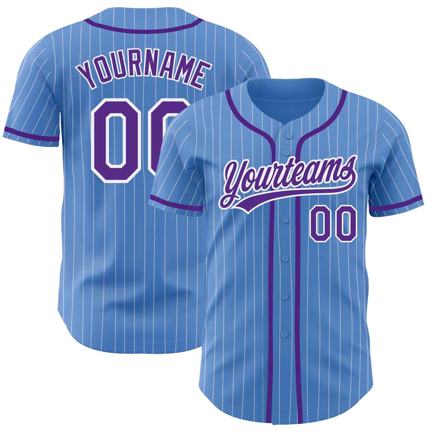 Custom Powder Blue White Pinstripe Purple Authentic Baseball Jersey - Sky-Custom