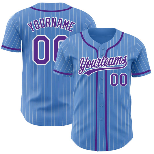 Custom Powder Blue White Pinstripe Purple Authentic Baseball Jersey - Sky-Custom