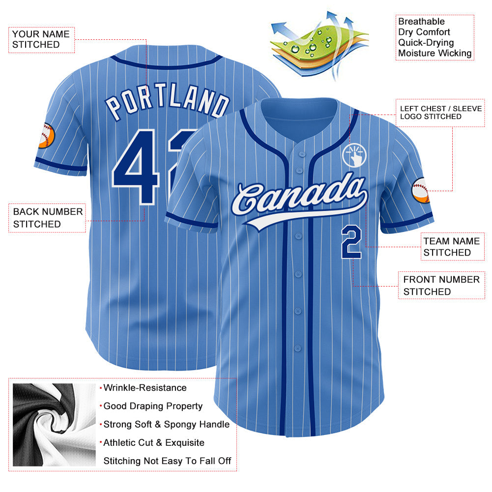 Custom Powder Blue White Pinstripe Royal Authentic Baseball Jersey - Sky-Custom