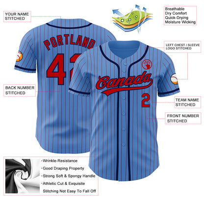 Custom Powder Blue Red Pinstripe Navy Authentic Baseball Jersey - Sky-Custom
