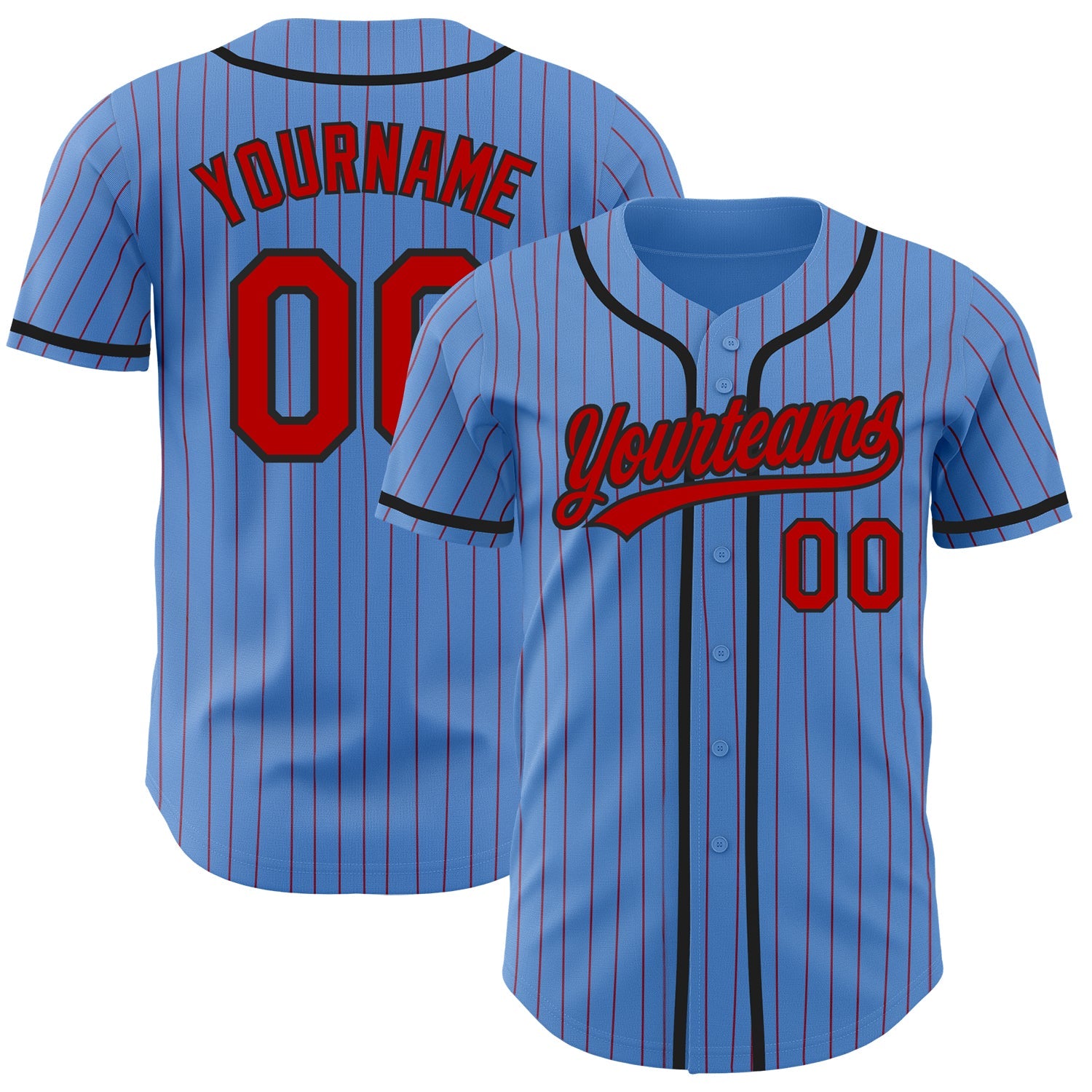 Custom Powder Blue Red Pinstripe Black Authentic Baseball Jersey - Sky-Custom