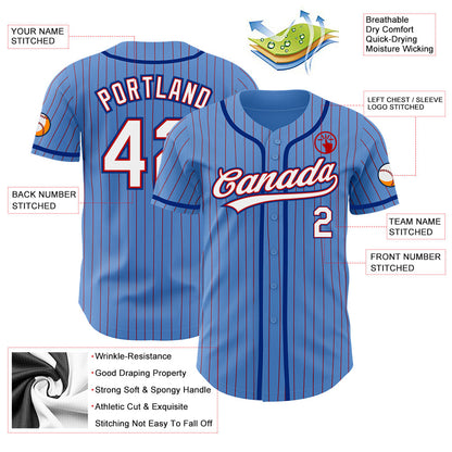 Custom Powder Blue Red Pinstripe White-Royal Authentic Baseball Jersey - Sky-Custom