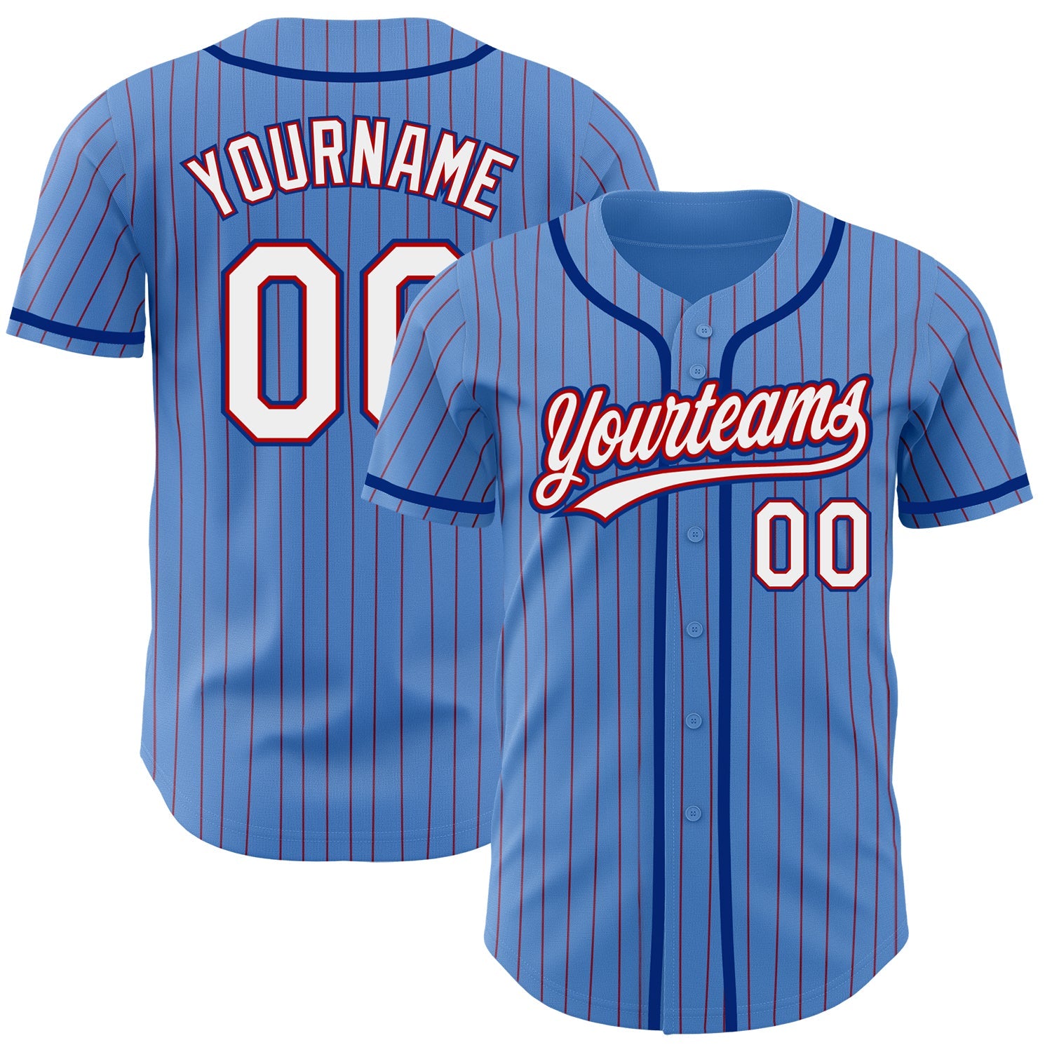 Custom Powder Blue Red Pinstripe White-Royal Authentic Baseball Jersey - Sky-Custom