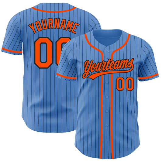 Custom Powder Blue Black Pinstripe Orange Authentic Baseball Jersey - Sky-Custom