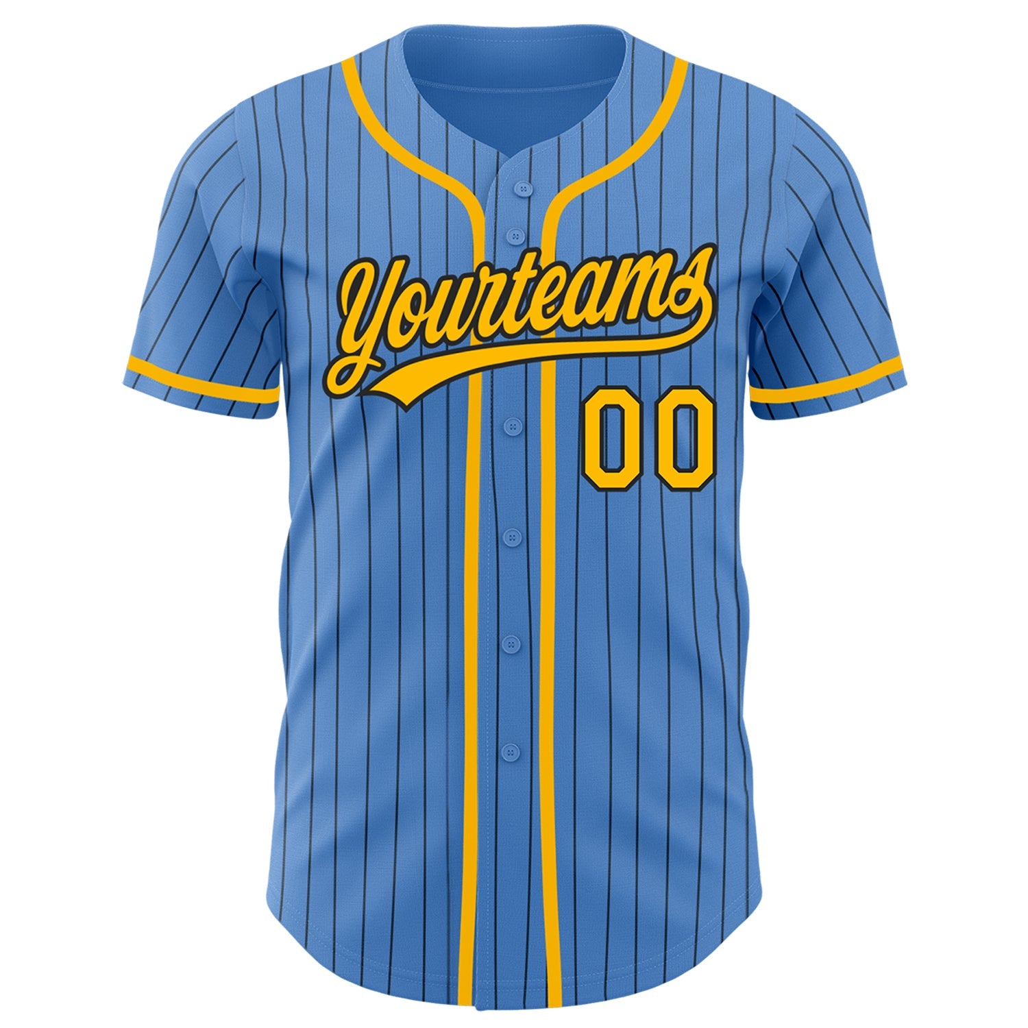 Custom Powder Blue Black Pinstripe Gold Authentic Baseball Jersey - Sky-Custom