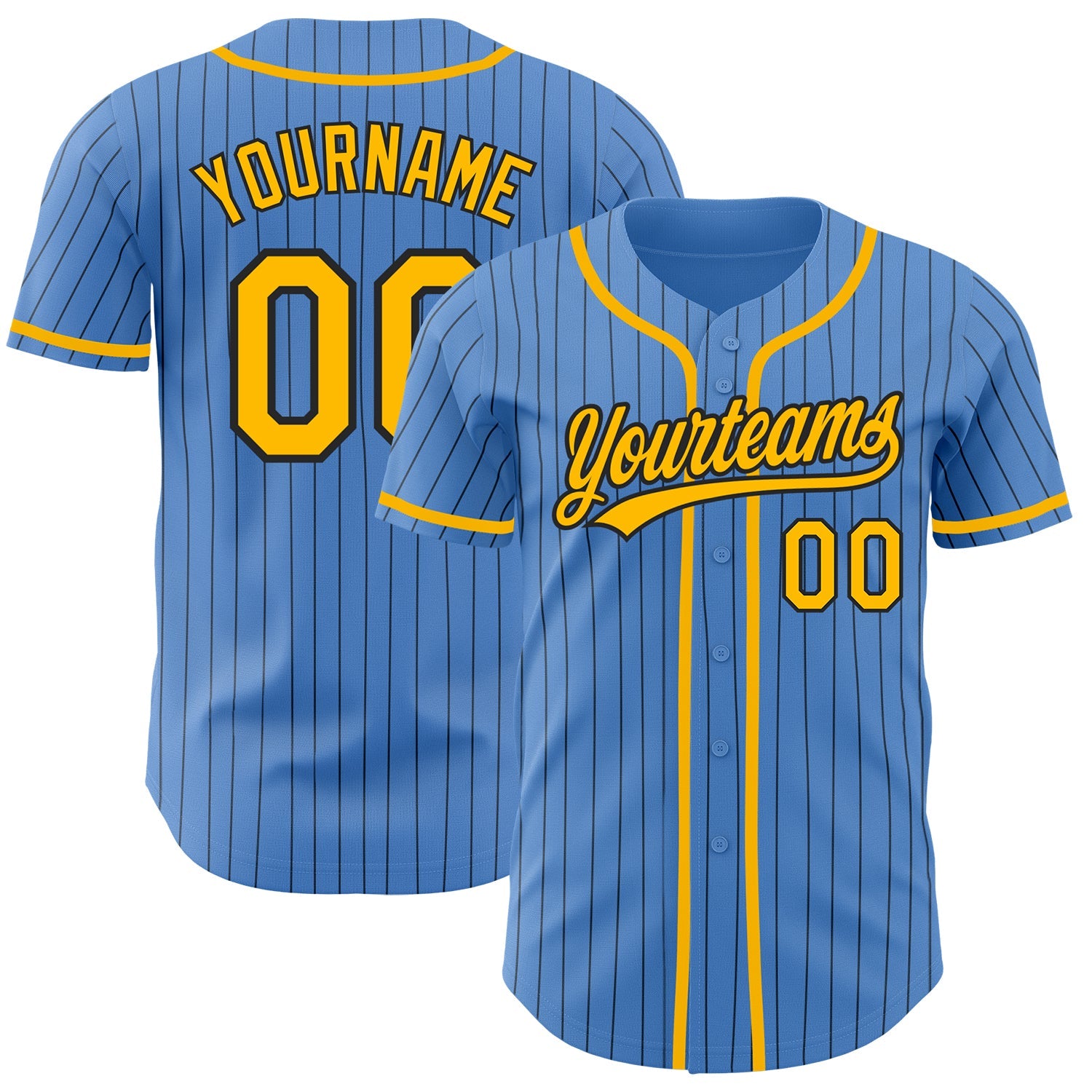 Custom Powder Blue Black Pinstripe Gold Authentic Baseball Jersey - Sky-Custom