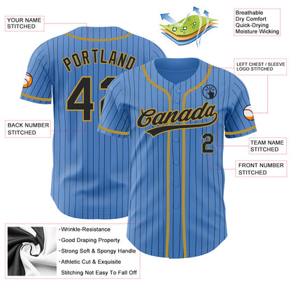 Custom Powder Blue Black Pinstripe Old Gold Authentic Baseball Jersey - Sky-Custom