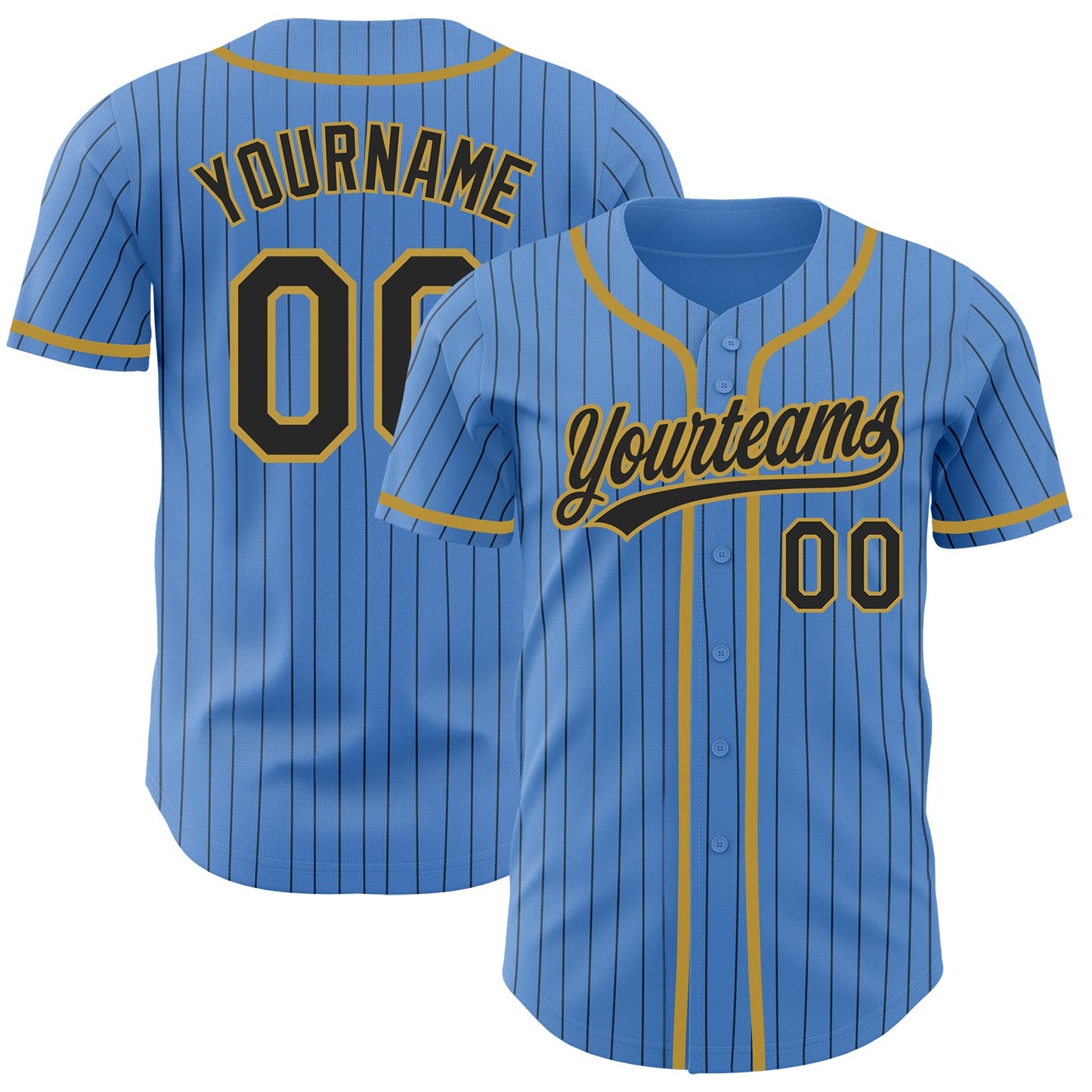 Custom Powder Blue Black Pinstripe Old Gold Authentic Baseball Jersey - Sky-Custom