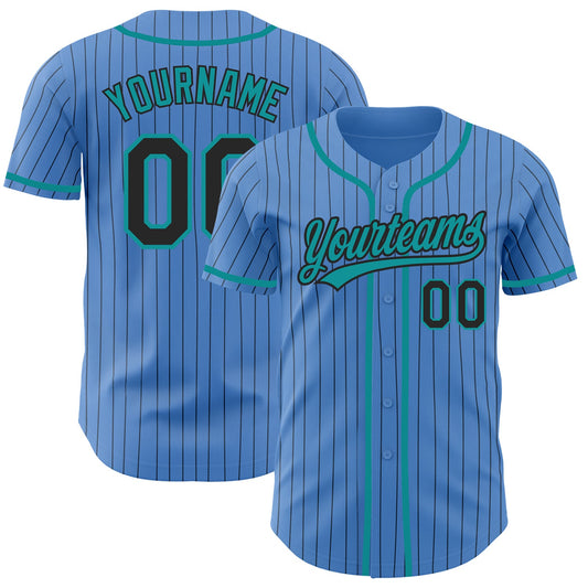 Custom Powder Blue Black Pinstripe Teal Authentic Baseball Jersey - Sky-Custom