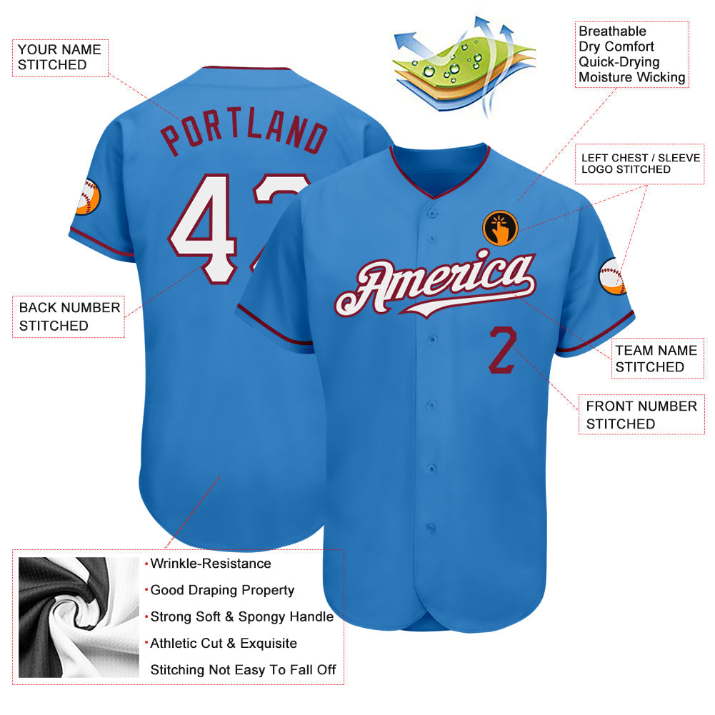 Custom Powder Blue White-Crimson Authentic Baseball Jersey - Sky-Custom