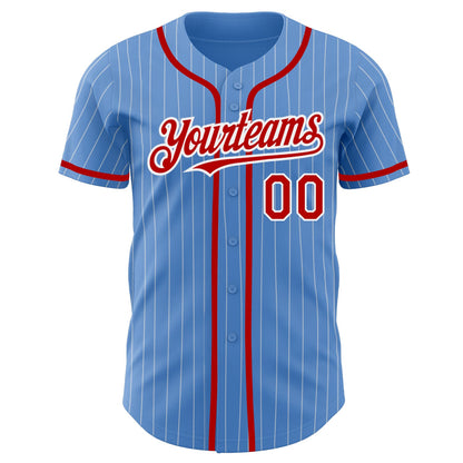 Custom Powder Blue White Pinstripe Red Authentic Baseball Jersey - Sky-Custom
