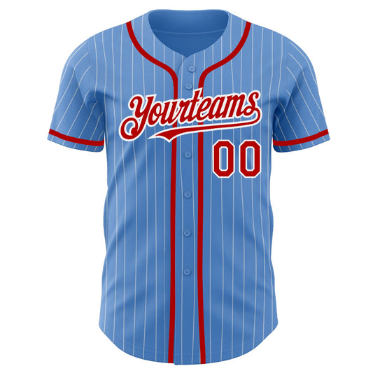 Custom Powder Blue White Pinstripe Red Authentic Baseball Jersey - Sky-Custom
