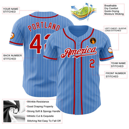 Custom Powder Blue White Pinstripe Red Authentic Baseball Jersey - Sky-Custom