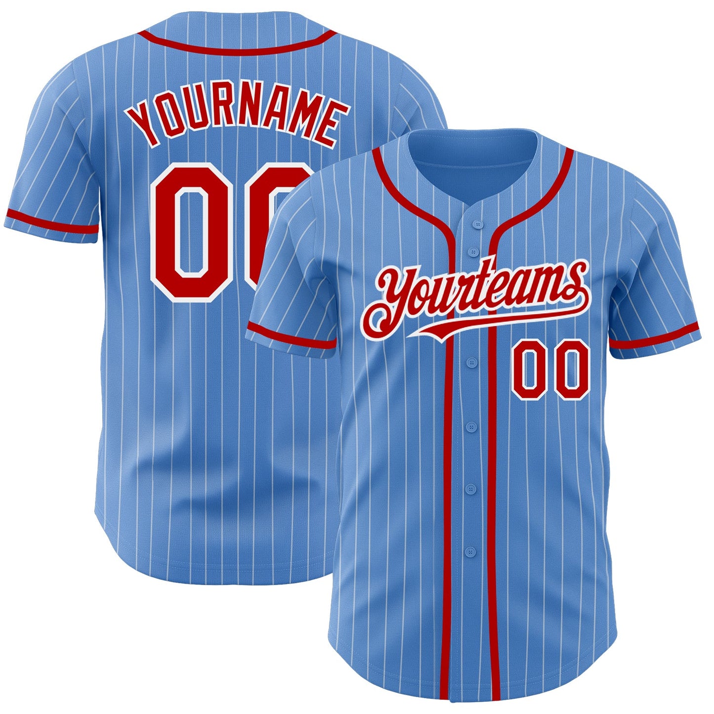 Custom Powder Blue White Pinstripe Red Authentic Baseball Jersey - Sky-Custom