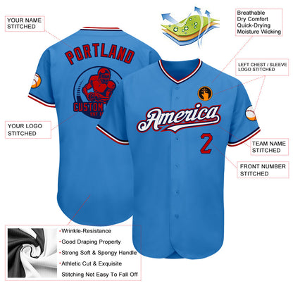 Custom Powder Blue Red-Navy Pinstripe Red Authentic Baseball Jersey - Sky-Custom