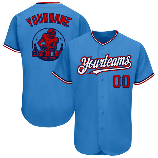 Custom Powder Blue Red-Navy Pinstripe Red Authentic Baseball Jersey - Sky-Custom