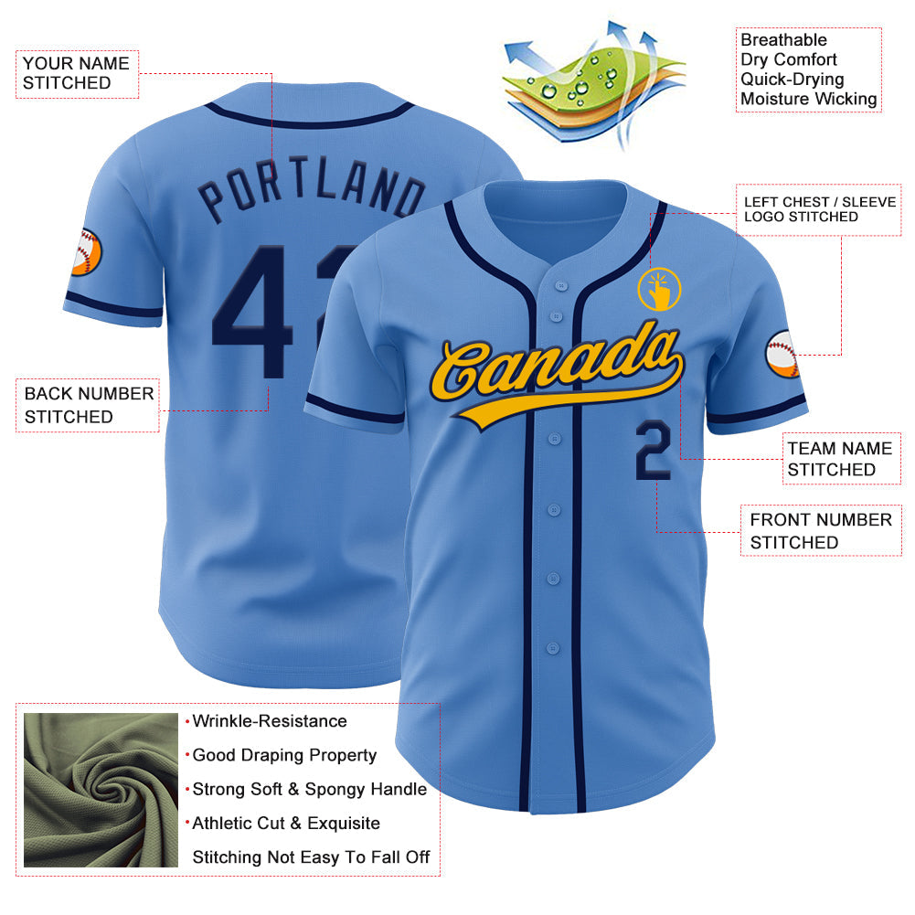 Custom Powder Blue Navy-Gold Authentic Baseball Jersey - Sky-Custom