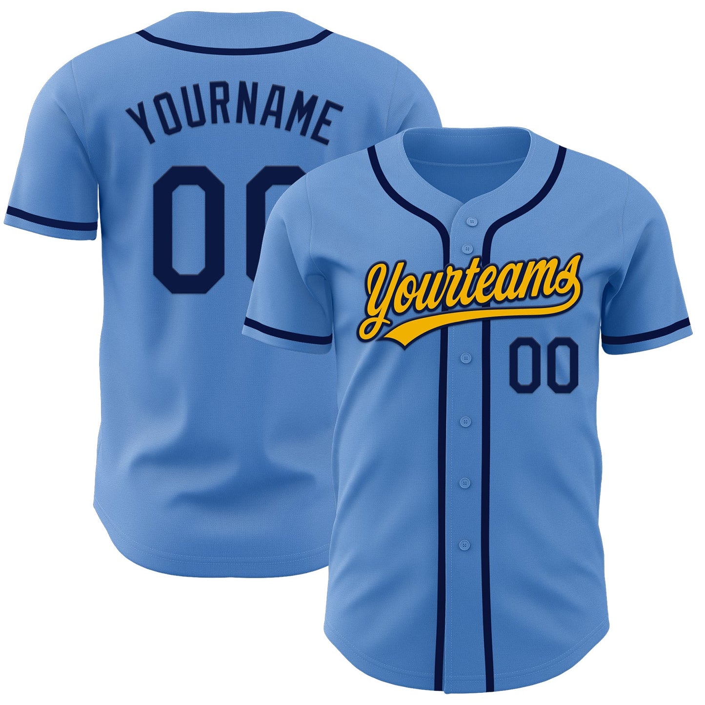 Custom Powder Blue Navy-Gold Authentic Baseball Jersey - Sky-Custom