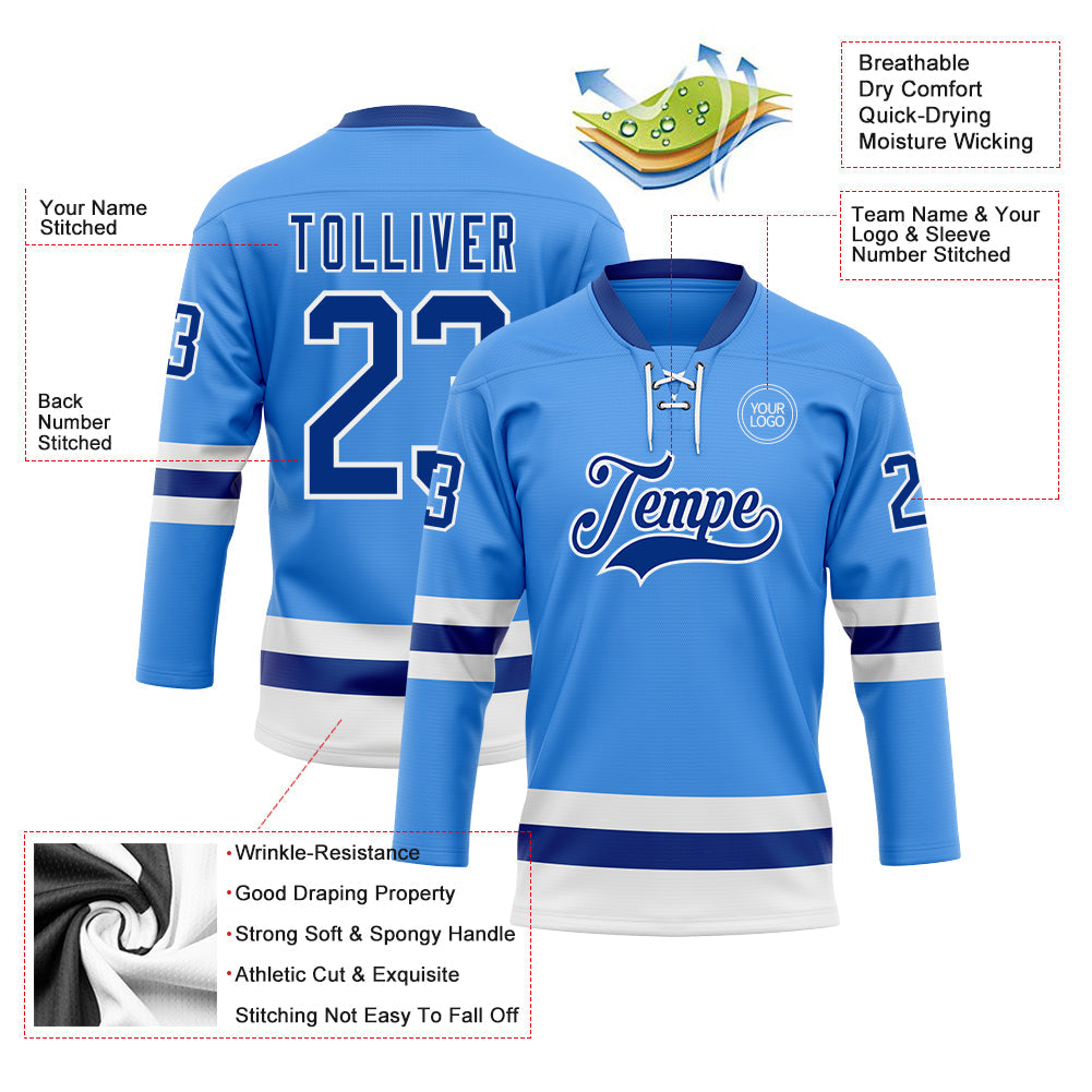 Custom Sky Blue Royal-White Hockey Lace Neck Jersey - Sky-Custom
