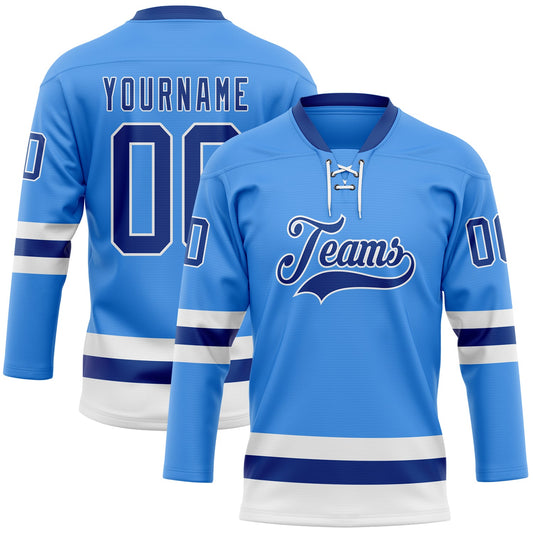 Custom Sky Blue Royal-White Hockey Lace Neck Jersey - Sky-Custom